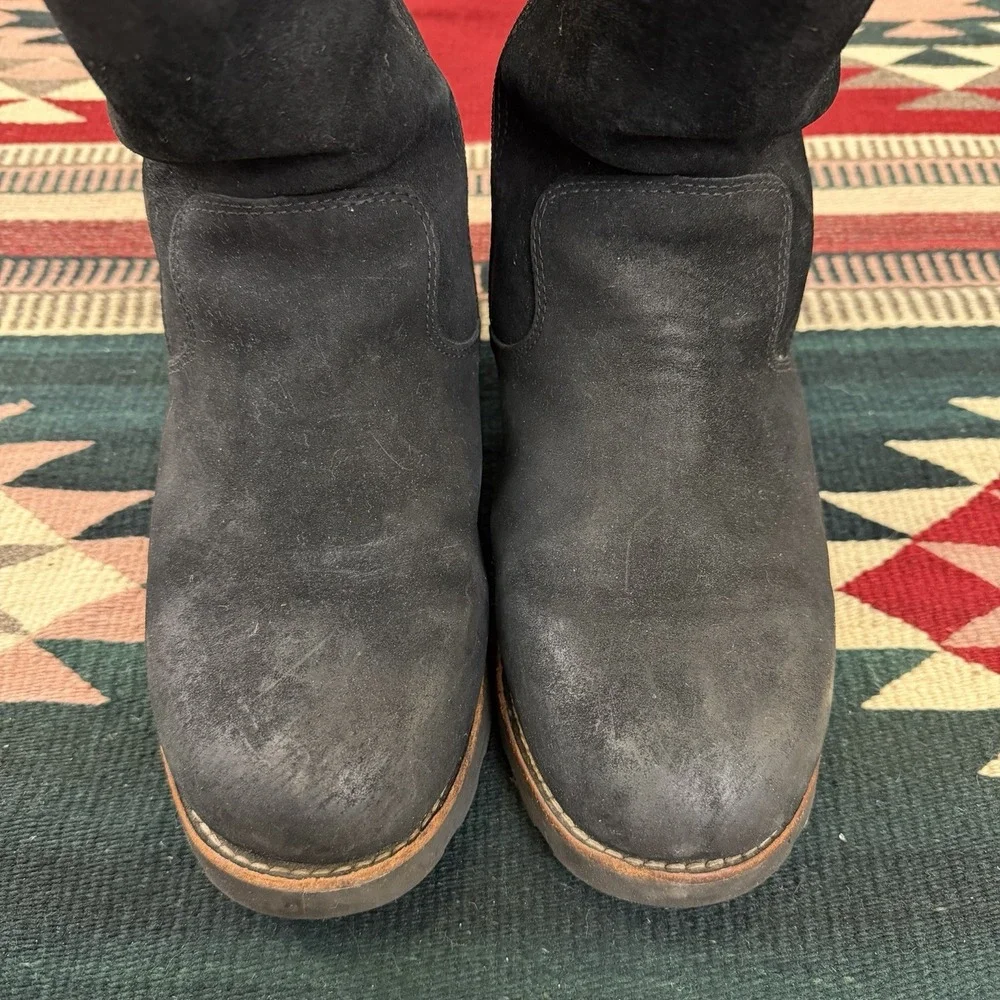 UGG Etta Tall Boots Sz‎ 10 Black Suede Leather Sheepskin Warm Waterproof Gothic